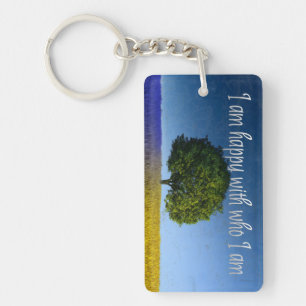 "I am happy with who I am" Motivation Affirmation Keychain