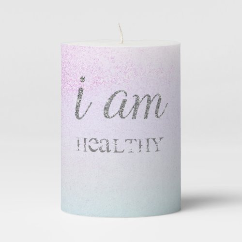 *~*  I Am HEALTHY INTENTION - Pastel Glitter Pillar Candle