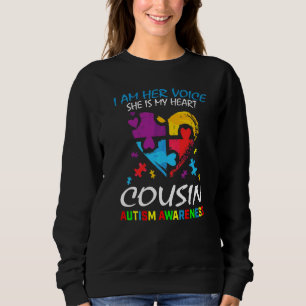 I Am Her Voice Blue Cousin Autism Awareness Heart Sweatshirt