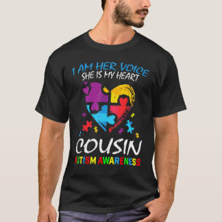 I Am Her Voice Blue Cousin Autism Awareness Heart  T-Shirt