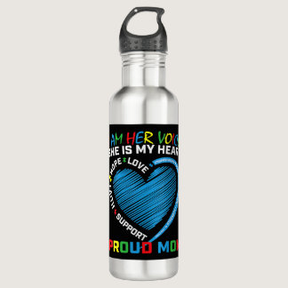 I am her voice she is my heart Autism awareness cl Stainless Steel Water Bottle