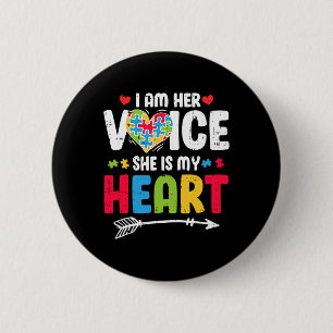 I Am Her Voice She Is My Heart Puzzle Piece Autism Button