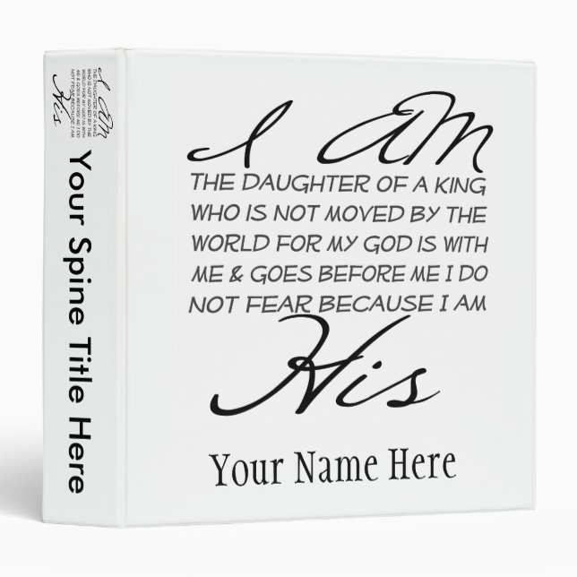 I am His Christian Inspiration 3 Ring Binder (Front/Spine)
