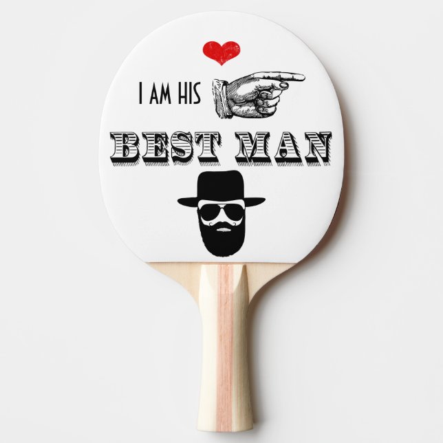 I am HIS Mr. Best Man Hipster Mustache Beard Hat Ping Pong Paddle (Front)