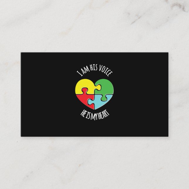 I Am His Voice Autism Awareness T-Shirt Mom Parent Business Card (Front)