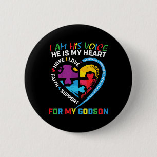 I Am His Voice Godson Autism Awareness Godmother B Button