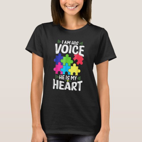 I Am His Voice He Is My Hear Puzzle Autism Awarene T-Shirt