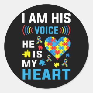 I Am His Voice He Is My Heart Autism Awareness _1 Classic Round Sticker