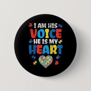 I Am His Voice He Is My Heart Autism Awareness Asl Button