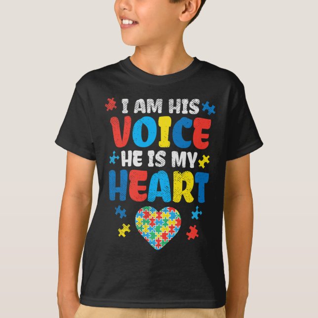 I Am His Voice He Is My Heart Autism Awareness Asl T-Shirt (Front)