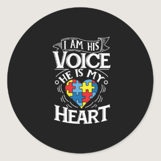 I Am His Voice He Is My Heart Autism Awareness Classic Round Sticker