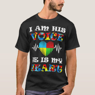 I Am His Voice He Is My Heart Autism Awareness Hea T-Shirt