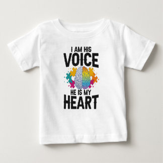 I Am His Voice He is my Heart Autism Awareness Mom Baby T-Shirt