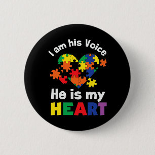 I Am His Voice He Is My Heart Autism Awareness Mom Button