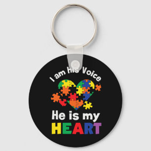 I Am His Voice He Is My Heart Autism Awareness Mom Keychain
