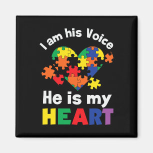 I Am His Voice He Is My Heart Autism Awareness Mom Magnet