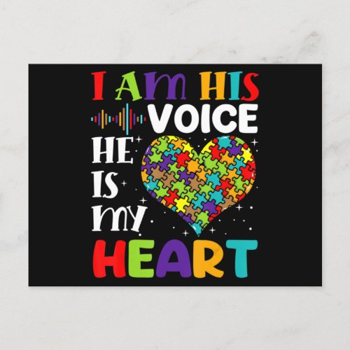 I Am His Voice He Is My Heart Autism Awareness Mom Postcard