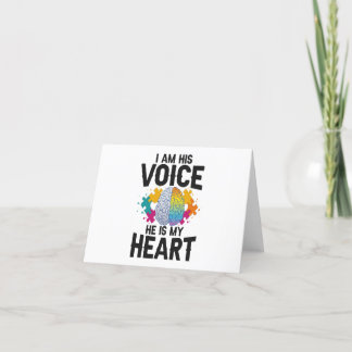 I Am His Voice He is my Heart Autism Awareness Mom Thank You Card