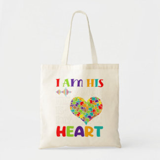 I Am His Voice He Is My Heart Autism Awareness Mom Tote Bag