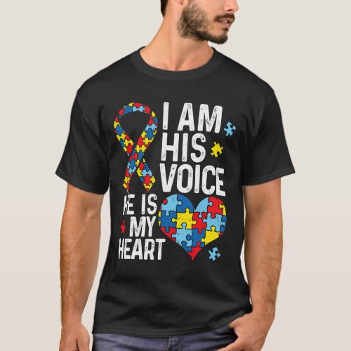 I Am His Voice He is My Heart Autism Awareness Mon T_Shirt