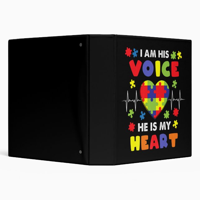 I Am His Voice He Is My Heart Autism Awareness Pre 3 Ring Binder (Background)