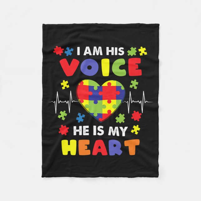 I Am His Voice He Is My Heart Autism Awareness Pre Fleece Blanket (Front)