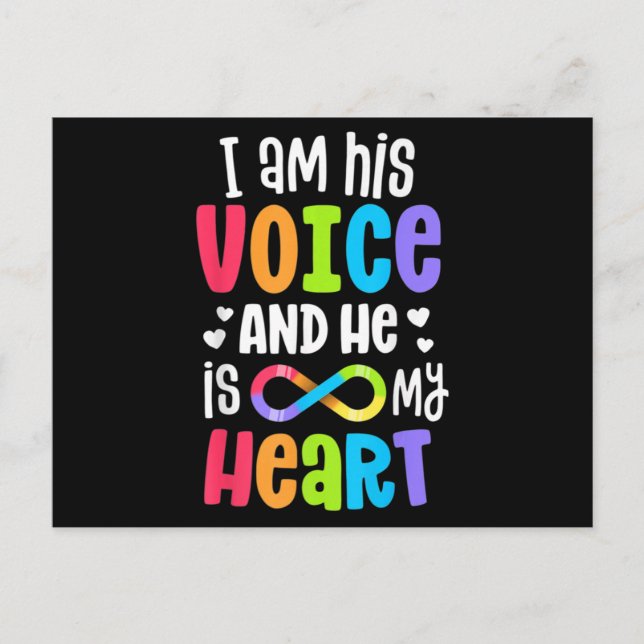 I Am His Voice He Is My Heart Autism Awareness Pre Postcard (Front)