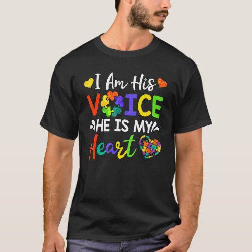 I Am His Voice He Is My Heart Autism Awareness Puz T_Shirt
