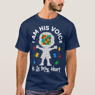 I Am His Voice He Is My Heart Autism Awareness Tea T-Shirt