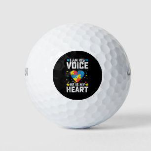 I Am His Voice He Is My Heart Autism Mom Dad Golf Balls