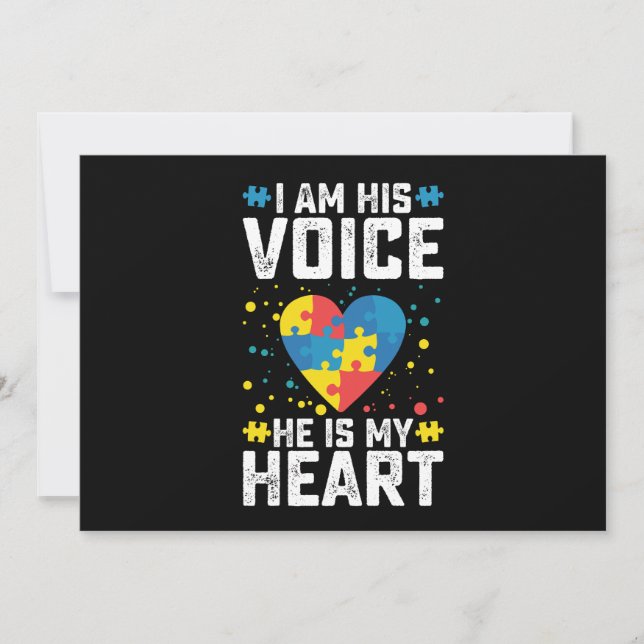 I Am His Voice He Is My Heart Autism Mom Dad Invitation (Front)
