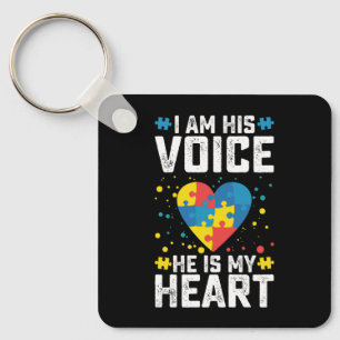 I Am His Voice He Is My Heart Autism Mom Dad Keychain