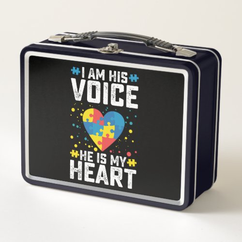 I Am His Voice He Is My Heart Autism Mom Dad Metal Lunch Box