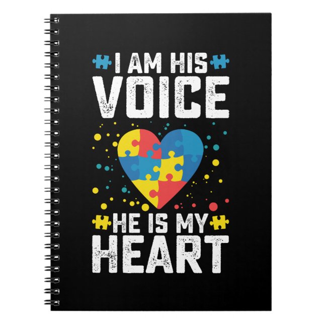 I Am His Voice He Is My Heart Autism Mom Dad Notebook (Front)
