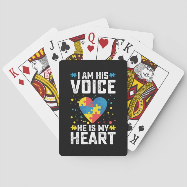 I Am His Voice He Is My Heart Autism Mom Dad Poker Cards (Back)