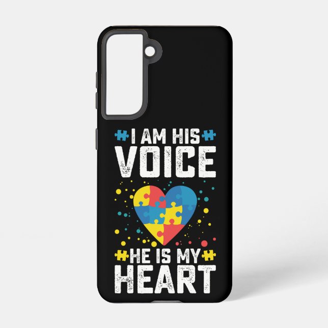 I Am His Voice He Is My Heart Autism Mom Dad Samsung Galaxy Case (Back)