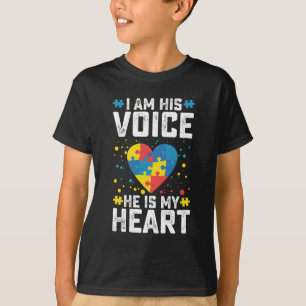 I Am His Voice He Is My Heart Autism Mom Dad T-Shirt