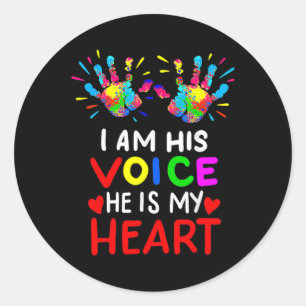 I Am His Voice He Is My Heart Mom Autistic Autism Classic Round Sticker