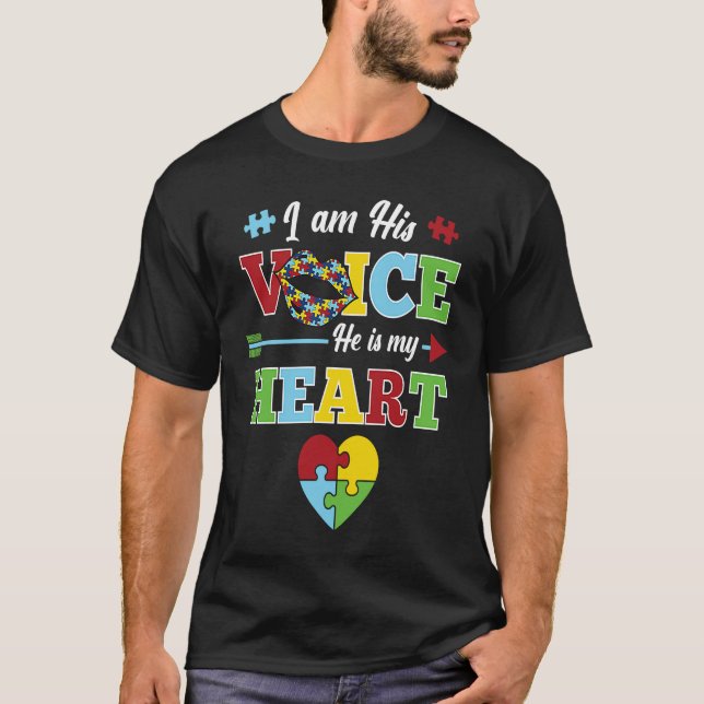 I Am His Voice He Is My Heart Puzzle  Autism Aware T-Shirt (Front)