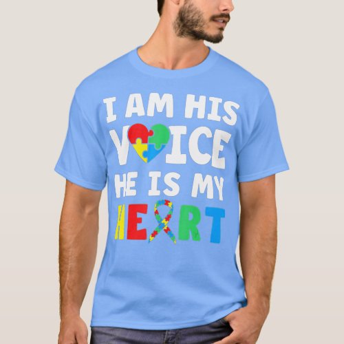 I Am His Voice He Is My Heart Puzzle Ribbon Autism T_Shirt