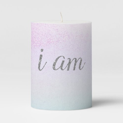 *~*  I AM Intention Manifestation  Silver Glitter Pillar Candle