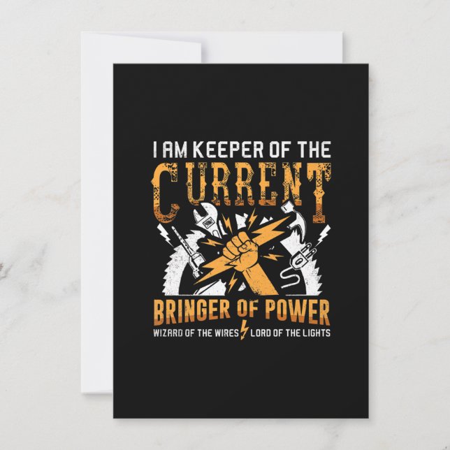 I Am Keeper Of Current Funny Electrician Gift Note Card (Front)