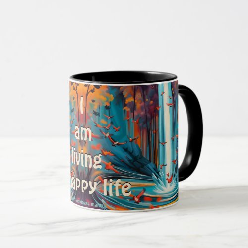 I am living a happy life mantra affirmation coffee mug