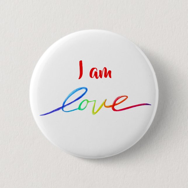 I am love Inspirational Rainbow Word Pin Buttons (Front)