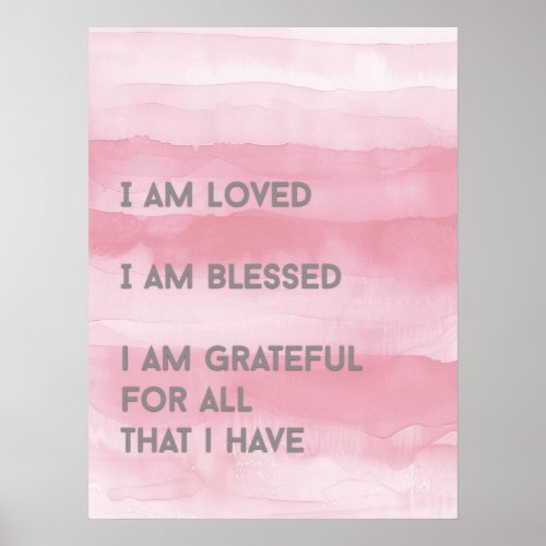 I AM LOVED Affirmation Pink Watercolor Poster