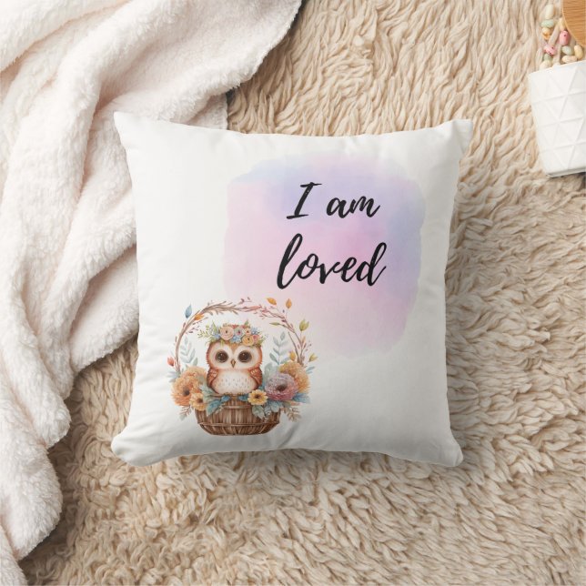 I Am Loved Kids Room Owl Air Balloon Positive  Throw Pillow (Blanket)