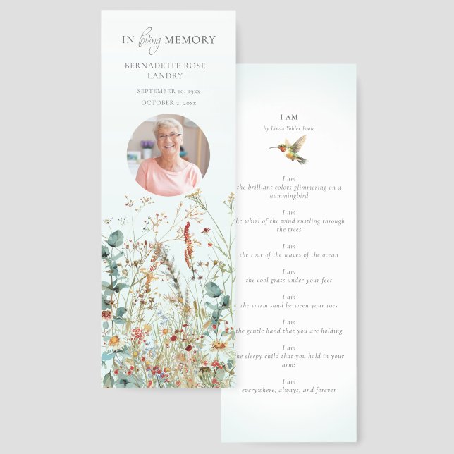 I AM Memorial Wildflowers Hummingbird Bookmarks (Front & Back)