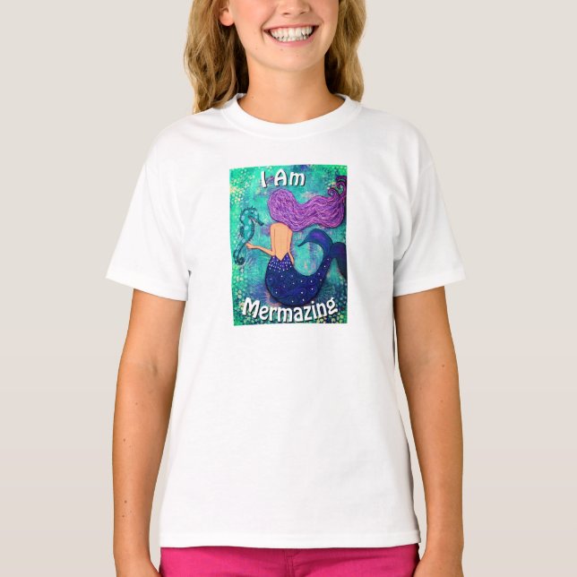 I Am Mermazing Youth Shirt Mermaid & Seahorse (Front)