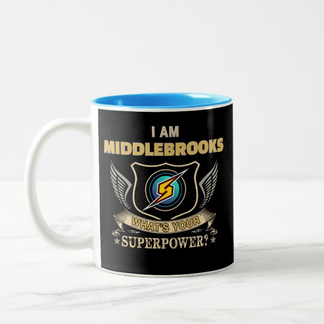 I Am MIDDLEBROOKS What's Your Superpower Two-Tone Coffee Mug (Left)