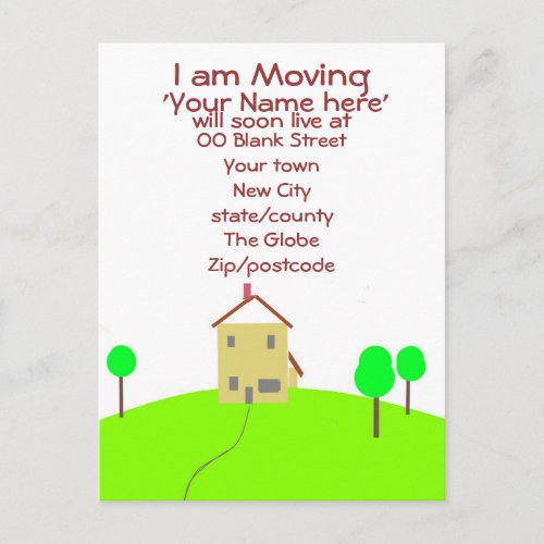 I am moving home house customize postcard